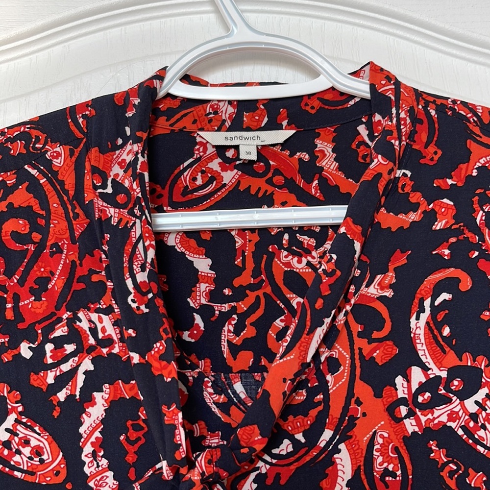 SANDWICH blue and orange print blouse, sz 38 - Picture 3 of 8